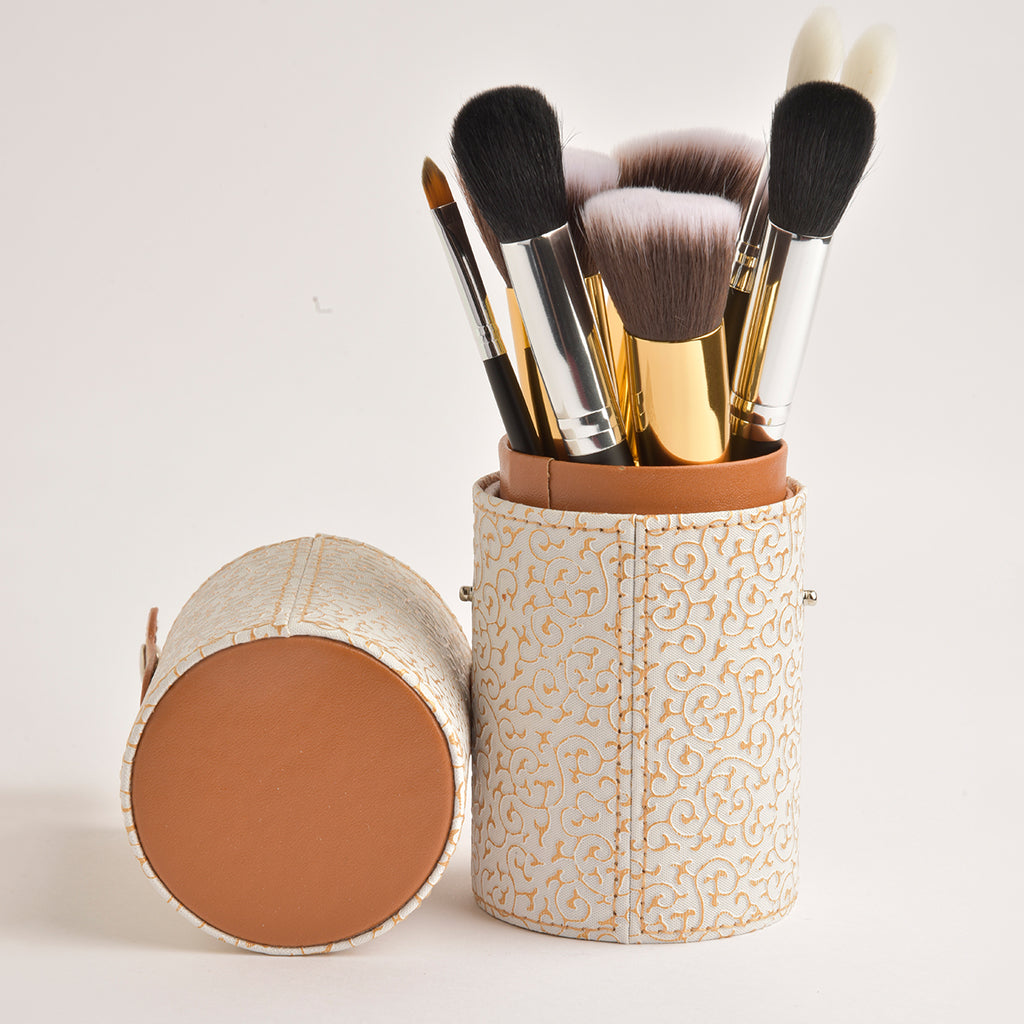 Leather Cosmetics Storage Case - white Gold tubby case