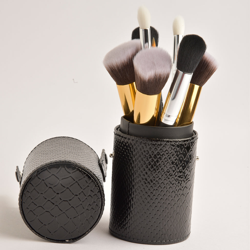 Leather Cosmetics Storage Case - Black tubby case