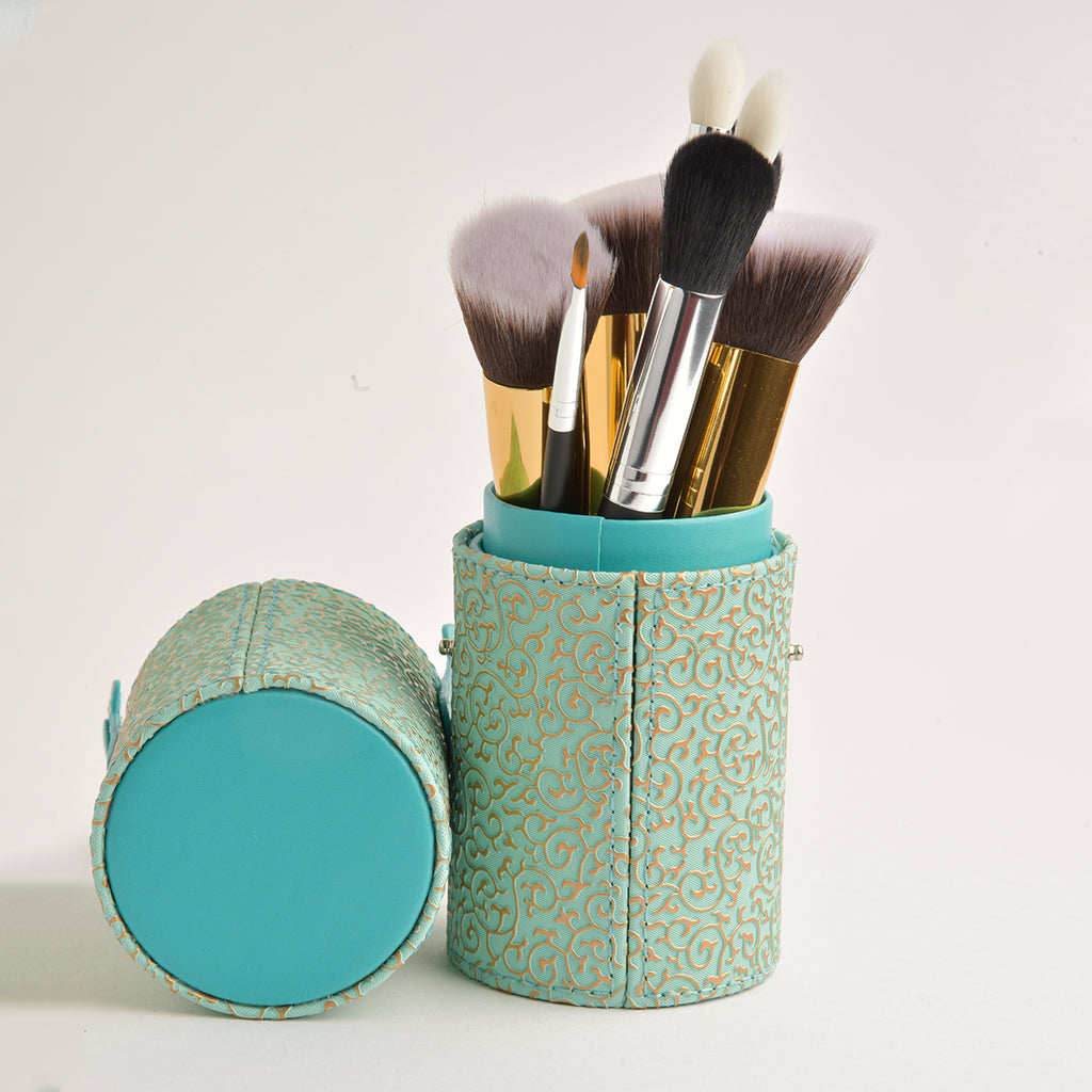 Leather Cosmetics Storage Case - Gold Green tubby case